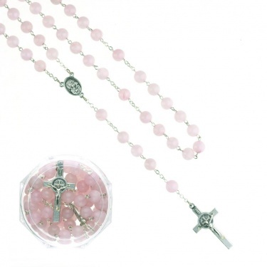 Różaniec z kamienia naturalnego - kwarc różowy