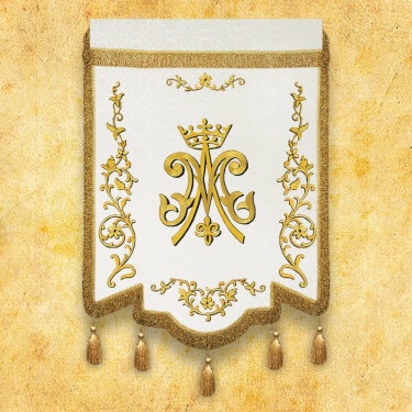 Chorągiew haftowana z wizerunkiem Maryja bez Grzechu U