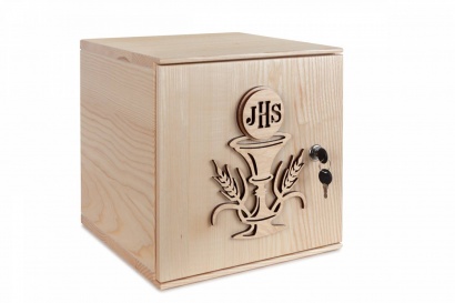 Tabernakulum z drewna z ornamentem IHS (kolor naturalny) 014/ Al